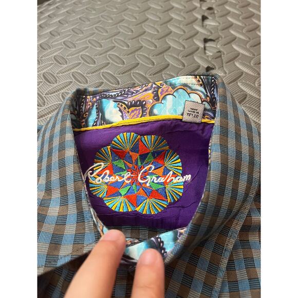 Robert Graham XL Men’s Checked Shirt Cotton Button-Front with Paisley Flip Cuffs - Picture 3 of 11